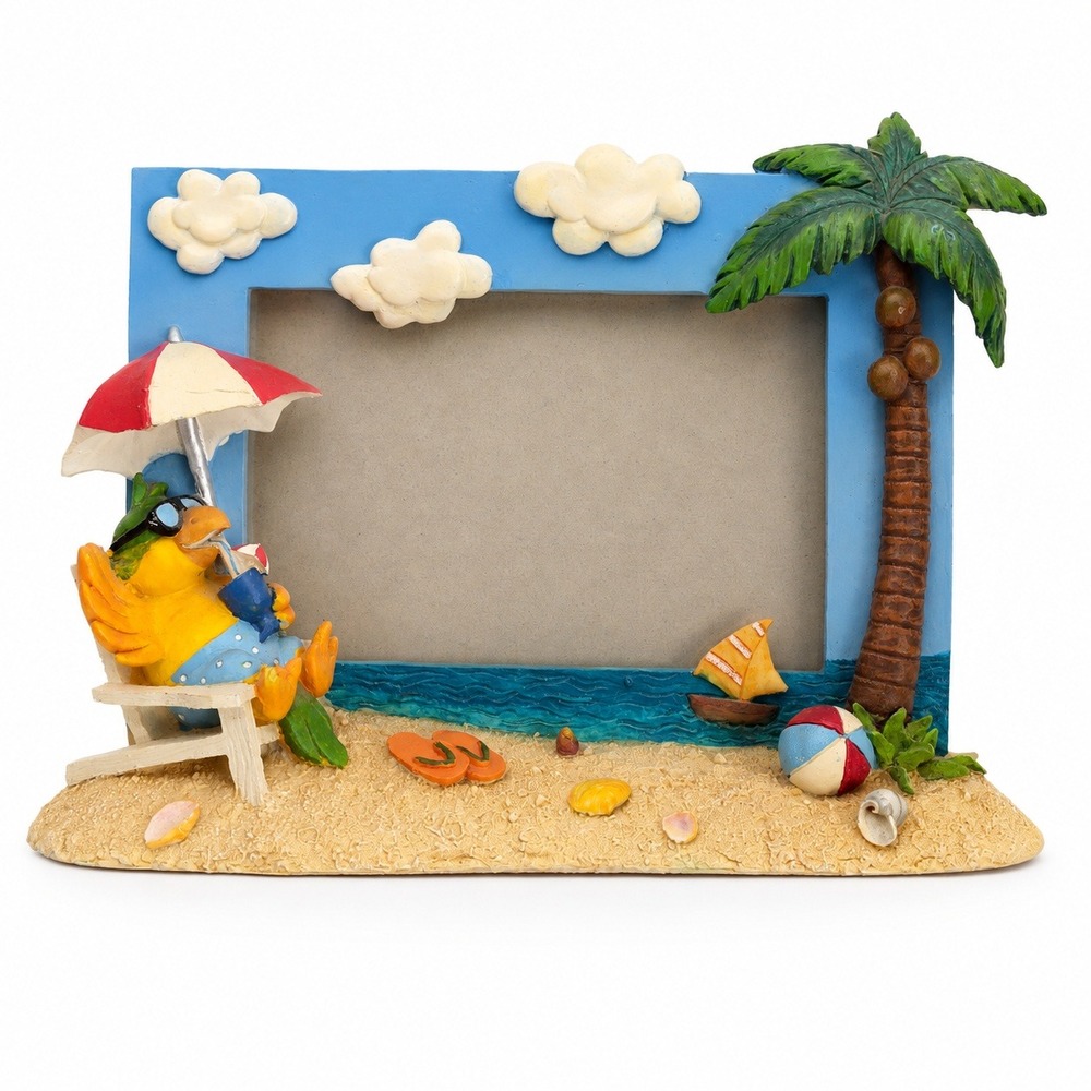 Unbranded Beach Picture Frame Tropical 4x6 Blue EXCELLENT Parrot Palm Tree 3D